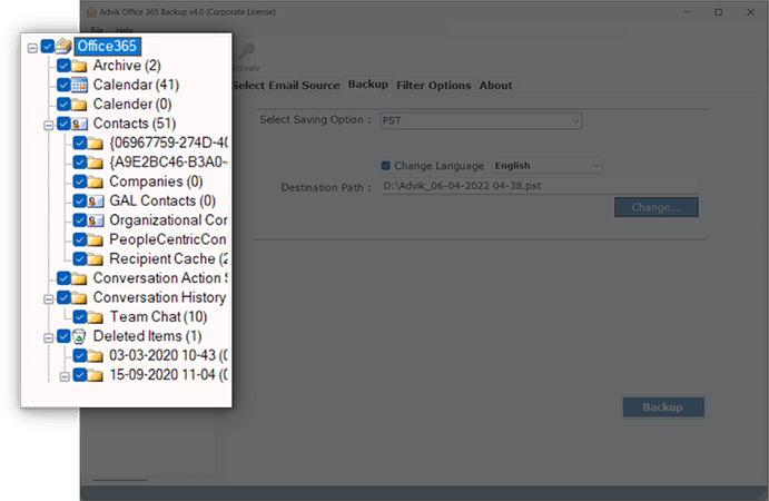screenshot of Advik Office 365 Backup Tool